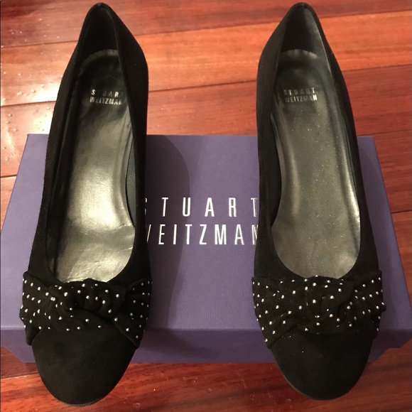 Stuart Weitzman Dotsun Black Suede Studded Knot Wedge - Picture 3 of 7